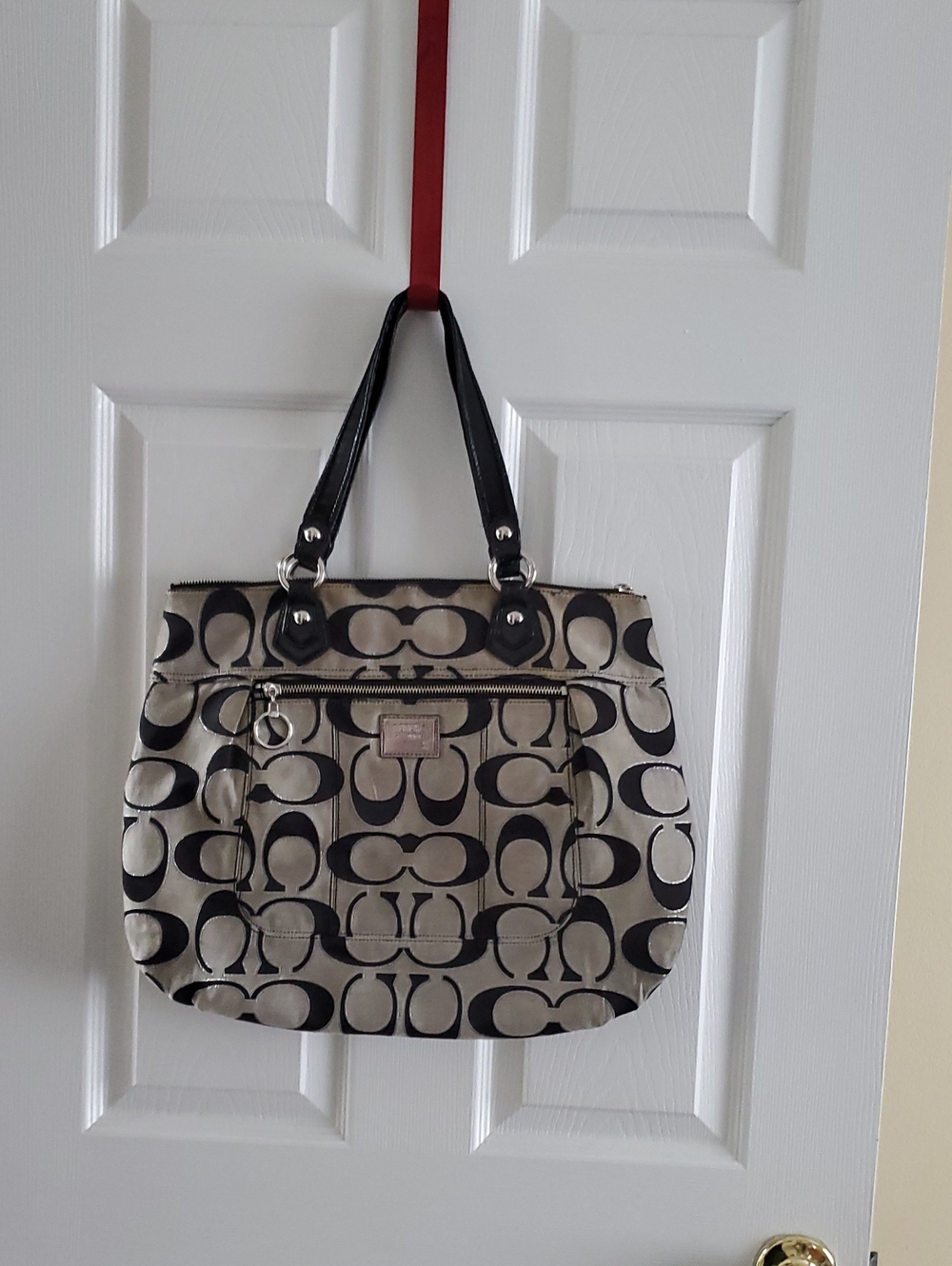 Coach Black & Khaki Signature Canvas Tote